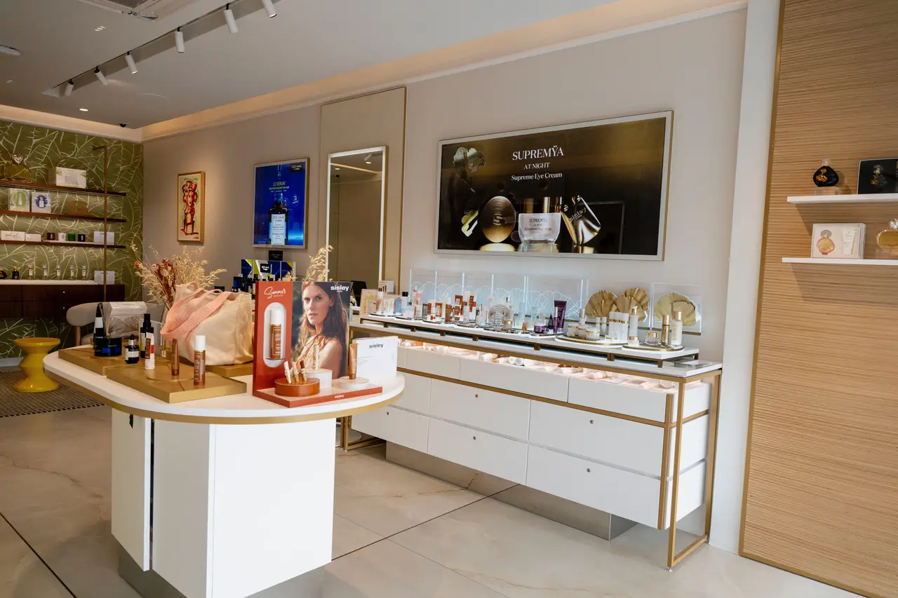 Interior of Boutique Sisley Saint Barth showcasing luxury skincare and beauty products